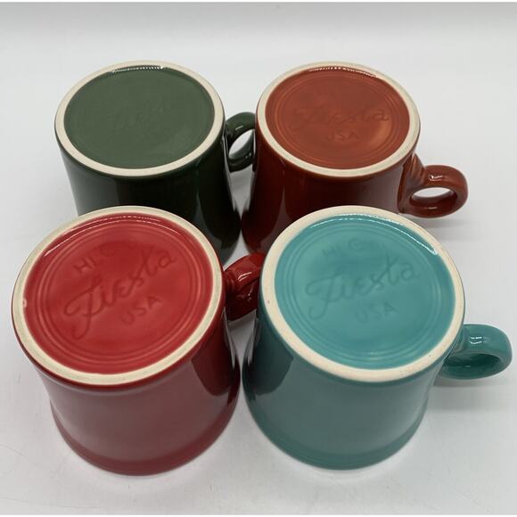 4 Fiesta Ware Coffee Mugs Tom Jerry Ring Handle Homer Laughlin USA Multi Color - Picture 4 of 5